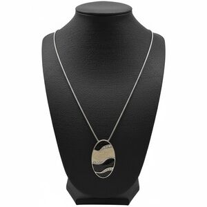Abstract Oval Pendant Necklace | Black & Cream Enamel | 24–26” Adjustable